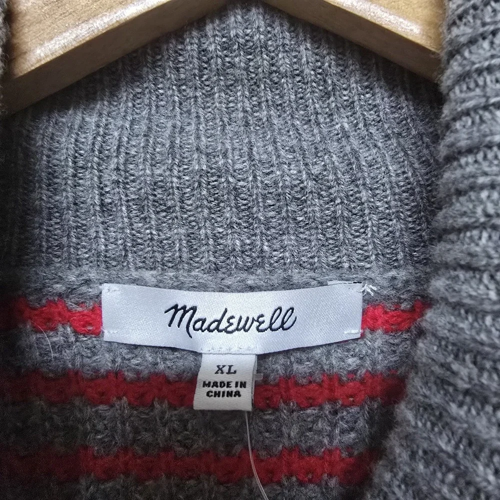 NWT‎ Madewell Red Pine Stripe 100% Wool Waffle Turtleneck Sweater Size XL